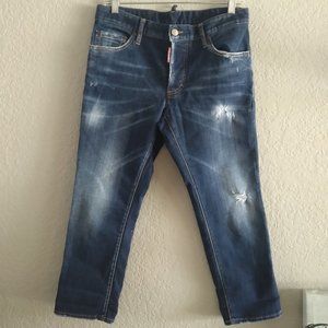 DSQUARED2 Blue Distressed Cropped Buttoned Jeans - Sz 42